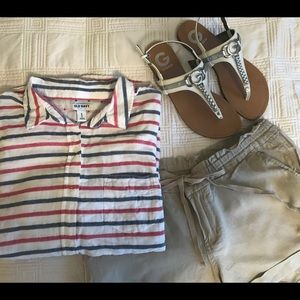NWOT Red and Navy striped button down shirt